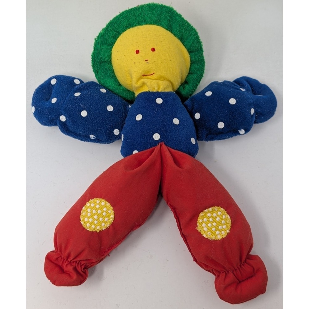 Vintage Floppy Fellow Plush Doll Rattle Primary Color Terry Cloth 90s Baby Lovey